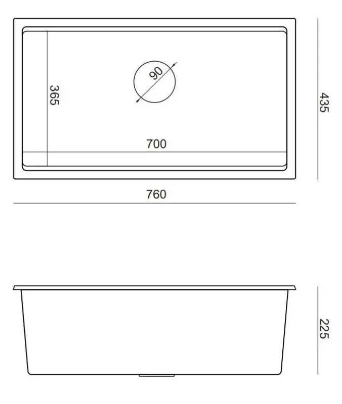 Quadri Newport grande  lavello e profondo in granito sopra e sottopiano antracite 760x435 mm 1208957219