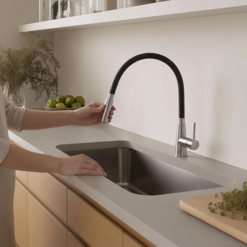 Quadri Preston Miscelatore da cucina in acciaio inossidabile con beccuccio flessibile nero a 2 posizioni 1208957228