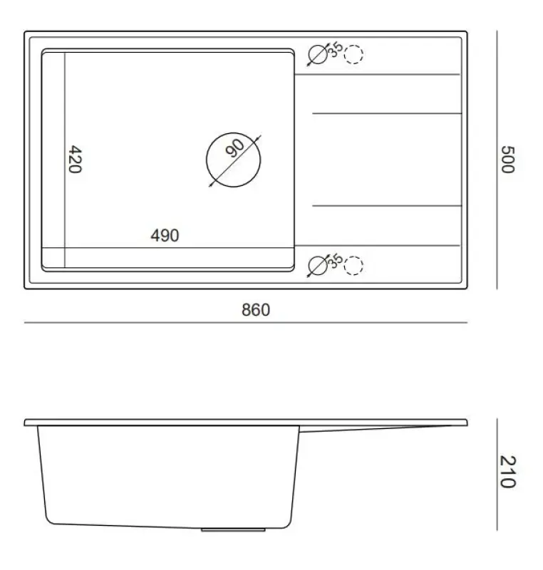 Quadri Luton lavello in granito nero sopra piano con scolapiatti reversibile 86x50cm con tappo in acciaio inossidabile 1208957326