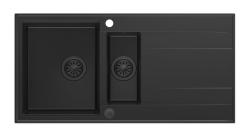 Quadri Luton lavello in granito nero con una vasca e mezza 1,5 con scolapiatti reversibile 100x50cm con tappo nero 1208957329