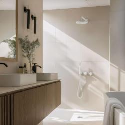 Set doccia da incasso Waterevolution Flow bianco opaco con doccia a pioggia termostatica e doccetta 1208957344