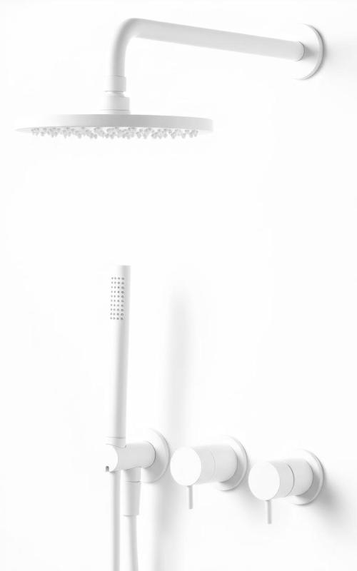 Set doccia da incasso Waterevolution Flow bianco opaco con doccia a pioggia termostatica e doccetta 1208957344