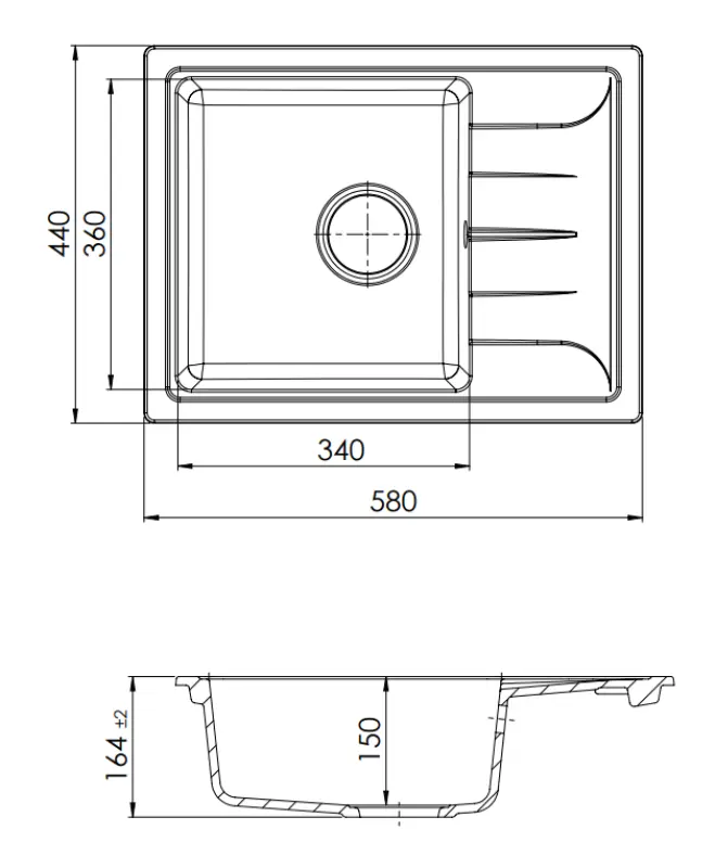 GraniteMy Smart lavello extra basso in granito nero sopra il piano 58x44cm con scolapiatti reversibile 1208957354