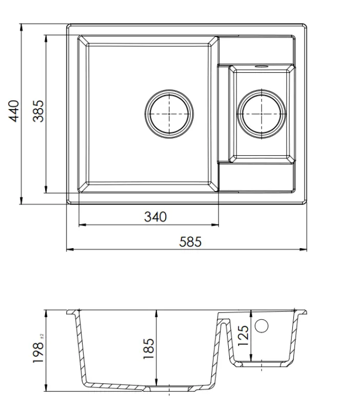 GraniteMy Smart extra basso una vasca e mezza 1,5 lavello in granito nero sopra il piano 58x44cm 1208957355