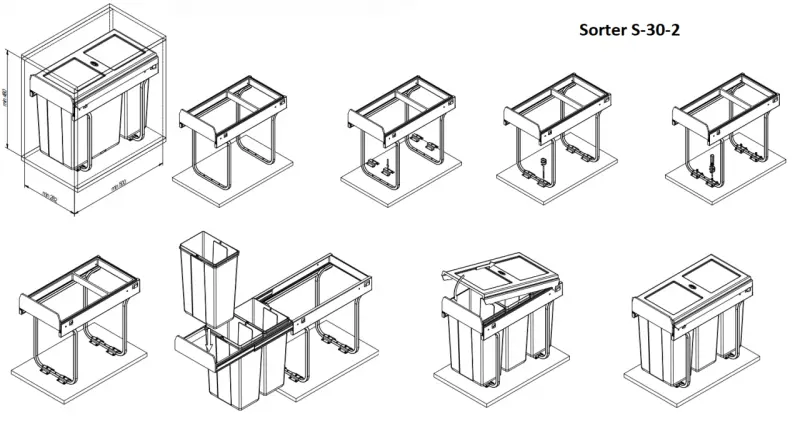 Garbi Sorter S-30-2 sistema di raccolta rifiuti con 2 contenitori 1 x 10 litri e 1 x 20 litri 1208957363