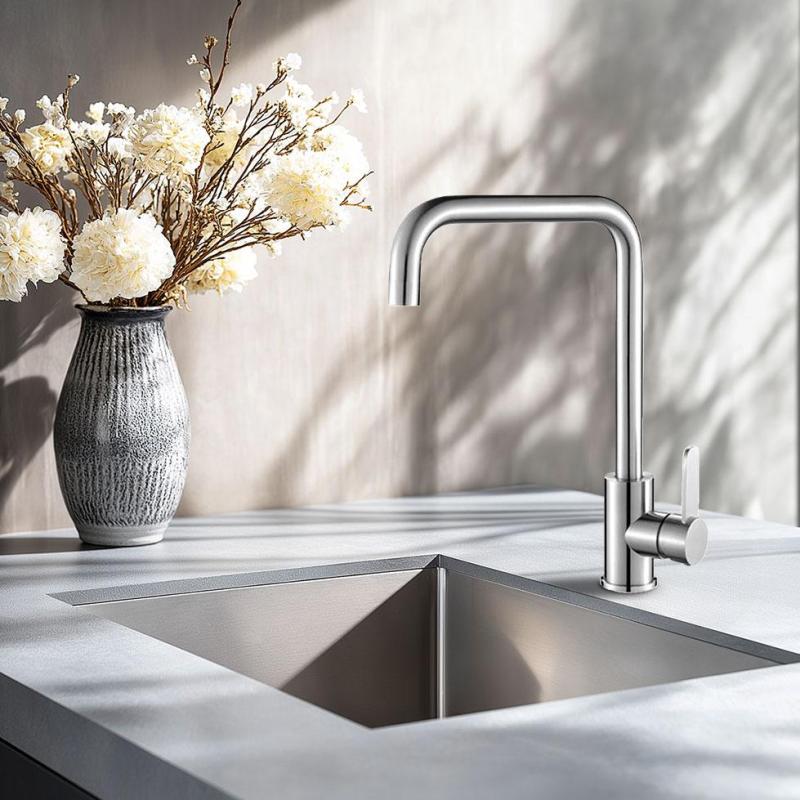 AquaTrimo Solid Rubinetto da cucina in acciaio inossidabile massiccio con beccuccio girevole 21SL7370SS