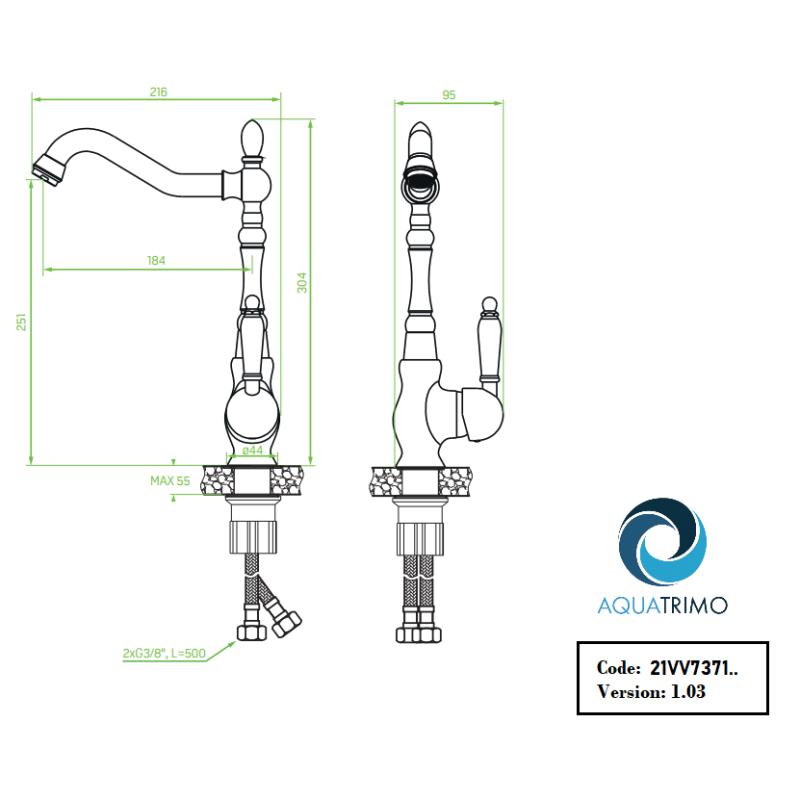 AquaTrimo Vivaldi rubinetto da cucina classico cromato con beccuccio girevole 21VV7371CM