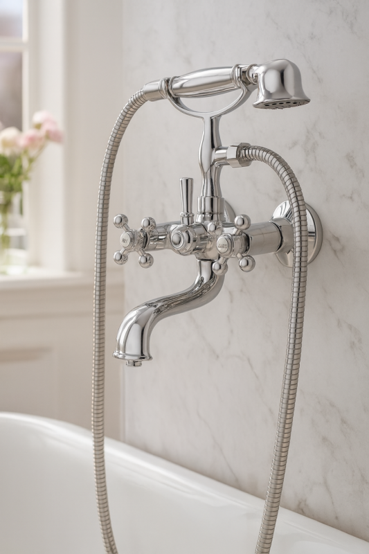 AquaTrimo Vivaldi rubinetto da bagno classico con manopole robuste cromate inclusa doccia a mano 43VV7372CM.