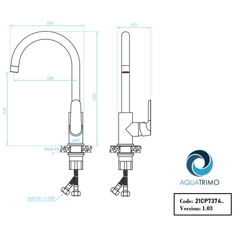AquaTrimo Chopin rubinetto monocomando per cucina nero opaco 21CP7374SW