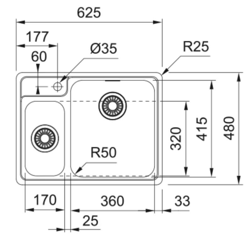 Franke Bellissimo BCX 260 Lavello montaggio a filo incluso foro per il rubinetto 625x480mm 127.0691.229