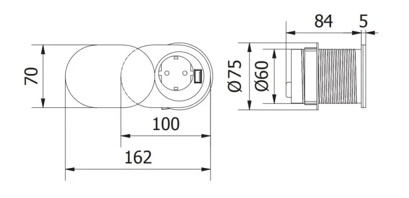 Indux Slide presa da incasso per piano di lavoro della cucina con USB C e presa colore acciaio inossidabile 1208957391
