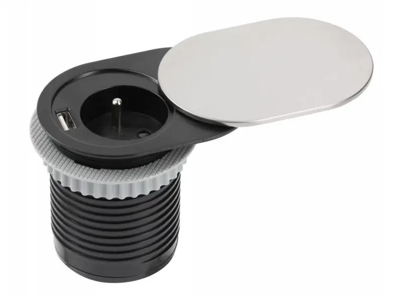 Presa da cucina incasso Indux Slide con messa a terra in piano di lavoro con USB e presa di colore acciaio inossidabile 1208957392