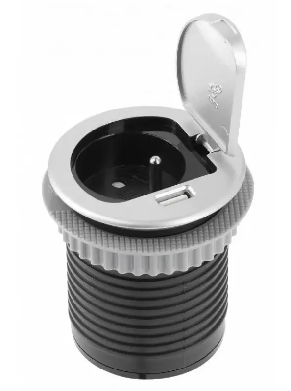 Indux Cover presa da cucina incassata con messa a terra in piano di lavoro con USB e presa colore argento 1208957394