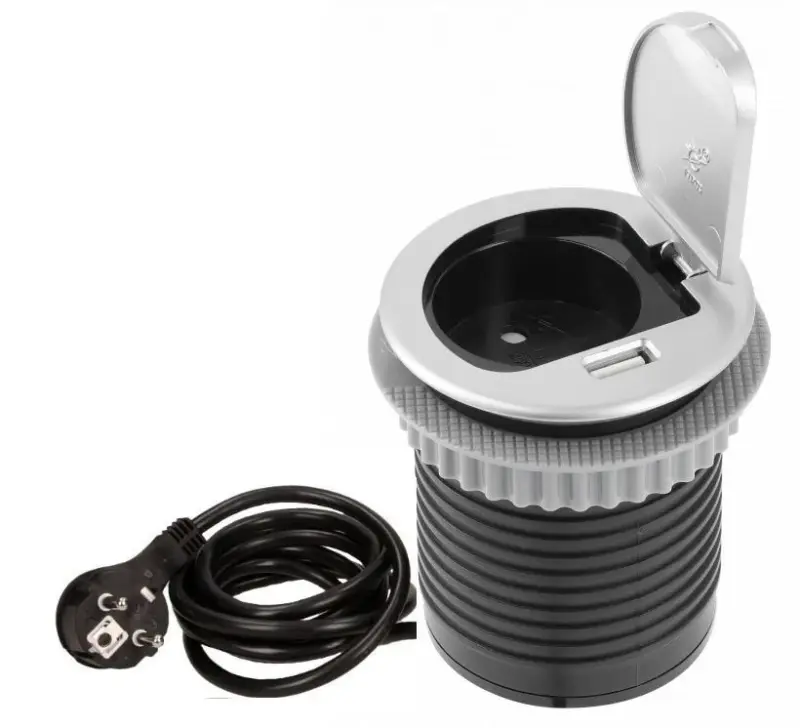 Indux Cover presa da cucina incassata con messa a terra in piano di lavoro con USB e presa colore argento 1208957394