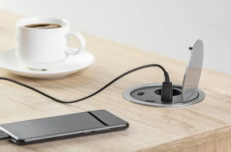 Presacavo Indux da incasso con messa a terra, presa da cucina argento nel piano di lavoro con 2 connessioni USB 1208957399