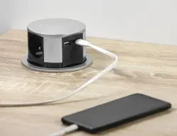 Indux Push Presa da cucina argentata a scomparsa con messa a terra per il piano di lavoro con 3 spine e 2 porte USB 1208957411