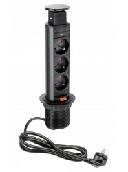 Indux Up & Down piccola presa di terra retraibile nera per cucina in piano di lavoro con 3 prese 1208957417