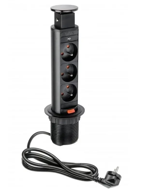 Indux Up & Down piccola presa di terra retraibile nera per cucina in piano di lavoro con 3 prese 1208957417