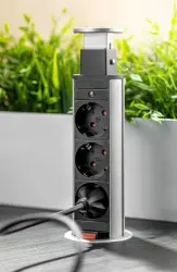 Indux Up & Down piccola presa di terra retraibile nera per cucina in piano di lavoro con 3 prese e 2 x USB 1208957418