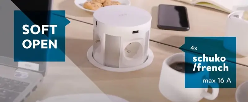 Indux Push Prese da cucina con messa a terra colore nero a scomparsa per piano di lavoro con 4 spine 2 x USB 2 x RJ45 e ricarica wireless 1208957420