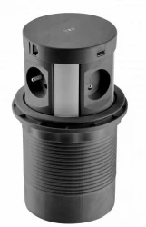 Indux Push presa da terra retrattile da cucina nera nel piano di lavoro con 4 prese, 2 x USB, 2 x RJ45 e ricarica wireless 1208957421