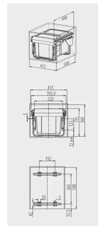 Garbi Sorter S-45-2-15 Pattumiere per raccolta differenziata da incasso per cucina con 2 x 15 litri contenitori per rifiuti extra bassi 1208957444
