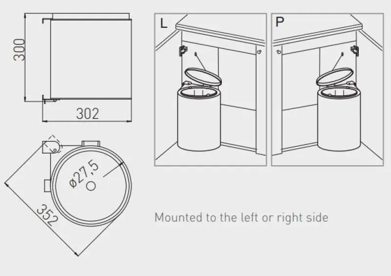 Garbi Round R-40-1 Pattumiera da incasso da 11 litri posizionabile a sinistra ed a destra 1208957471
