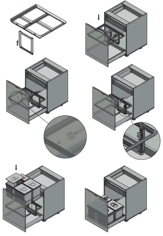 Garbi Basket B-60-4-H Sistema di rtaccolta differenziata per cassetti da 60 cm con supporto e 4 contenitori 1208957472