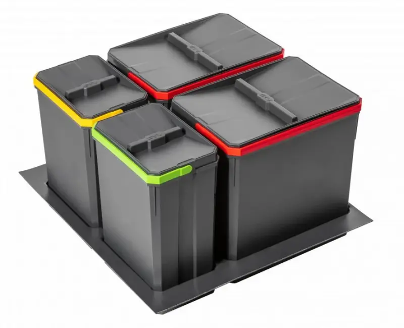 Garbi Basket B-60-4 Sistema di raccolta differenziata dei rifiuti per cassetti da 60 cm con supporto e 4 contenitori 1208957475