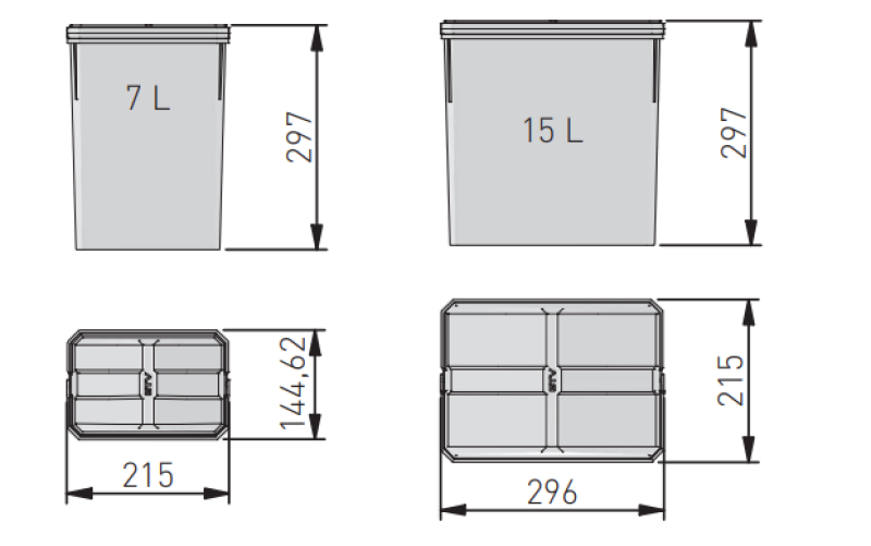Garbi Basket B-70-4 Sistema di raccolta differenziata dei rifiuti per cassetti da 70 cm con supporto e 4 contenitori 1208957476