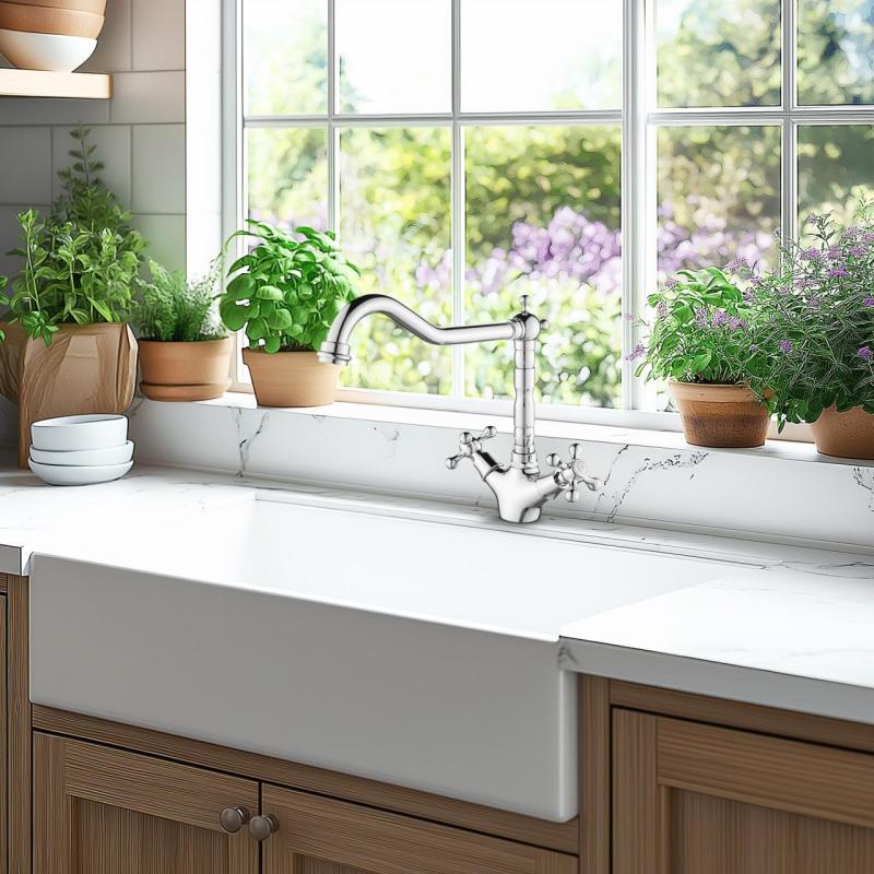 AquaTrimo Windsor rubinetto da cucina calssico nostalgico con beccuccio angolato cromato 21WS7531CM