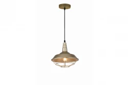 Lampada a sospensione Decor Solen, forma industriale con griglia dorata, diametro 26,5 cm, 2362.
