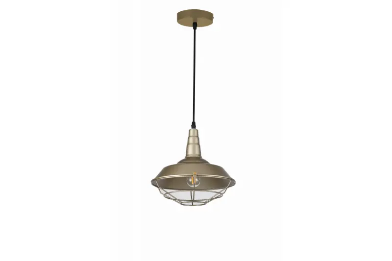 Lampada a sospensione Decor Solen, forma industriale con griglia dorata, diametro 26,5 cm, 2362.