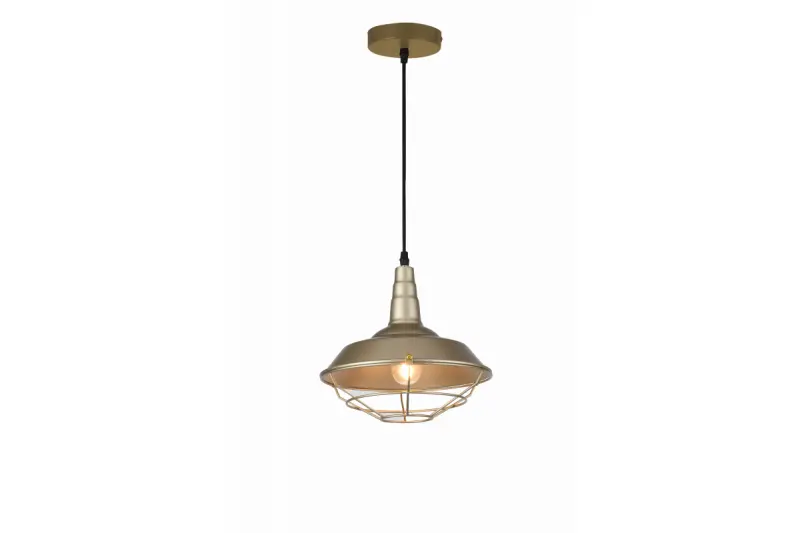 Lampada a sospensione Decor Solen, forma industriale con griglia dorata, diametro 26,5 cm, 2362.