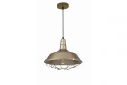 Lampadario a sospensione Decor Solen, forma industriale con griglia dorata, diametro 36,5 cm, codice 3703.