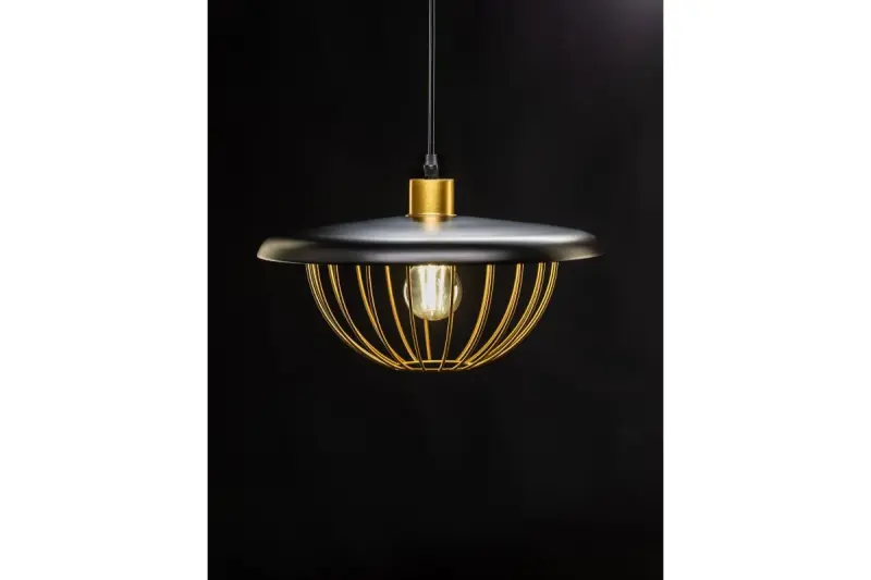 Decor Tulip moderna lampada a sospensione con bordo in metallo nero e gabbia dorata a filo 3444