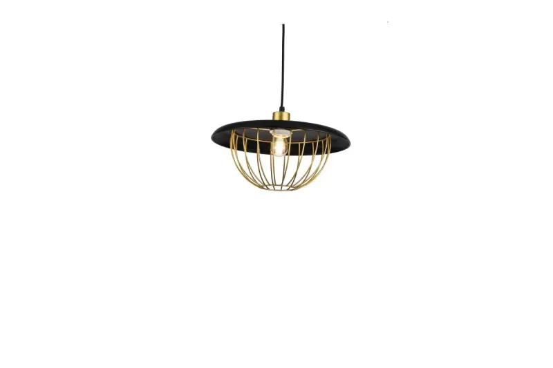 Decor Tulip moderna lampada a sospensione con bordo in metallo nero e gabbia dorata a filo 3444