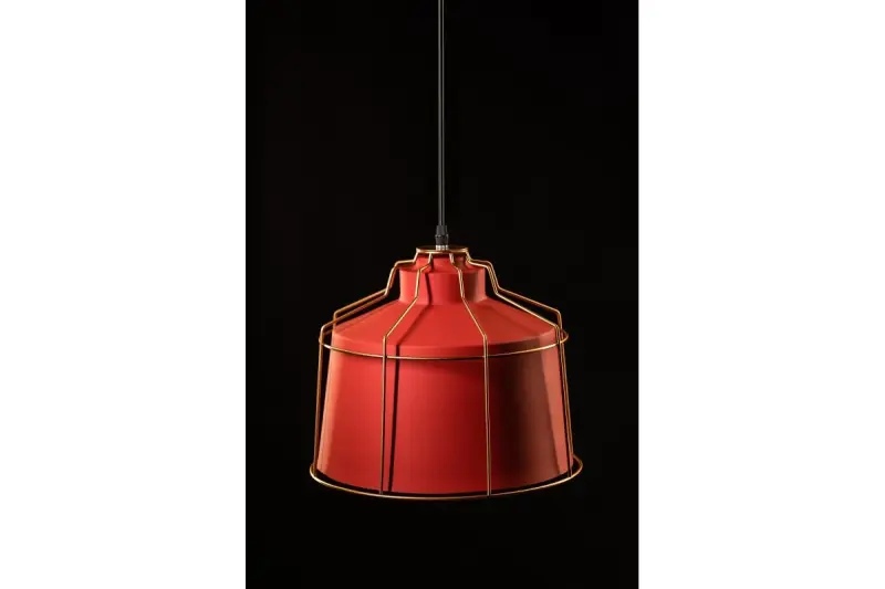 Lampada a sospensione rossa Decor Goa con cornice decorativa dorata 3536.