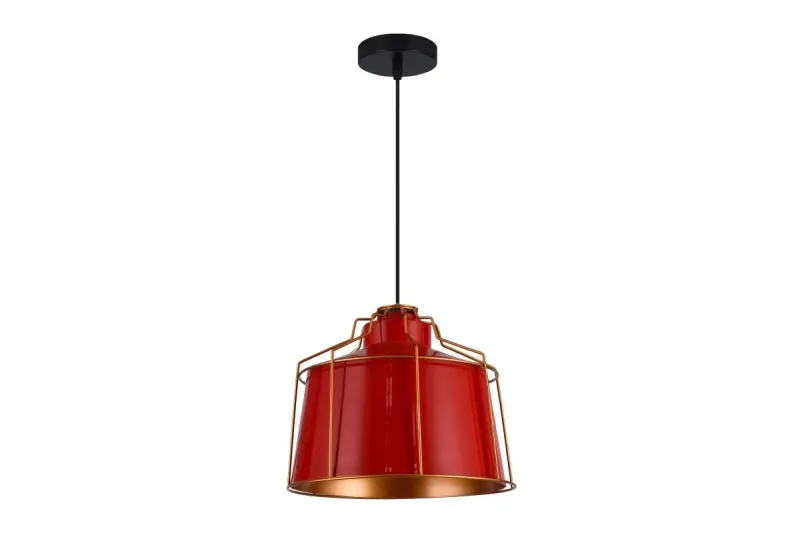 Lampada a sospensione rossa Decor Goa con cornice decorativa dorata 3536.