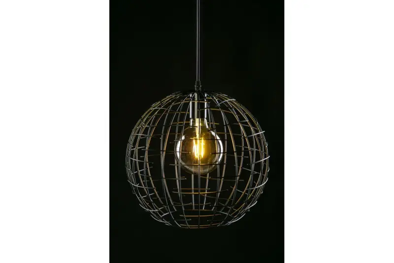 Decor Viela lampada a sospensione in metallo nero dorato a forma di sfera con diametro di 35 cm 6996