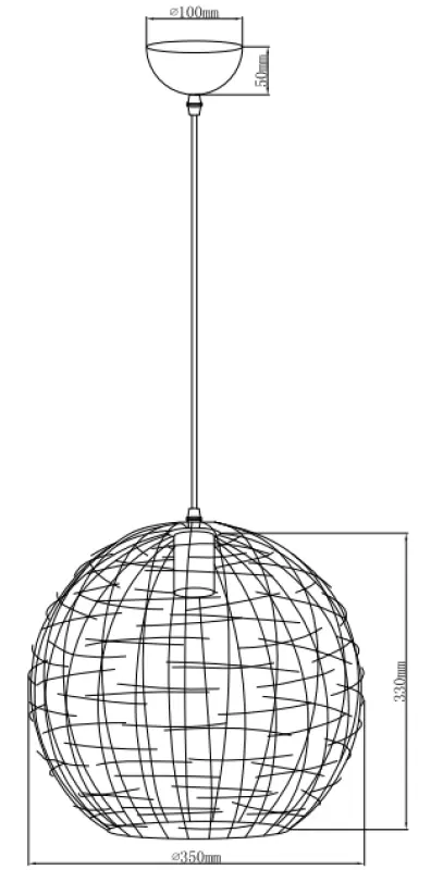 Decor Viela lampada a sospensione in metallo nero dorato a forma di sfera con diametro di 35 cm 6996