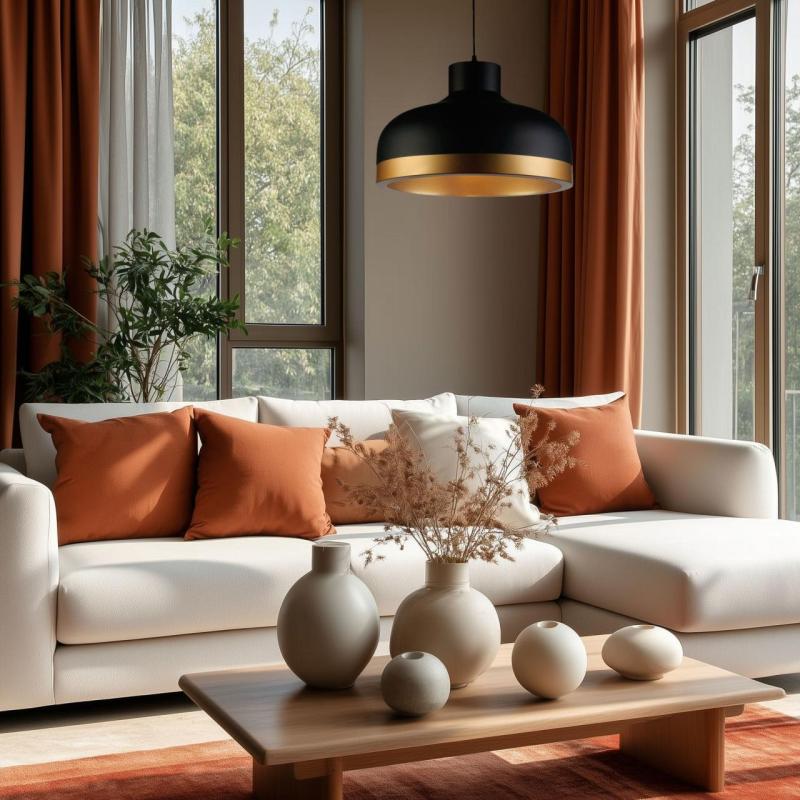 Decor Goldi lampada a sospensione moderna nera e dorata, diametro 42 cm 4113.