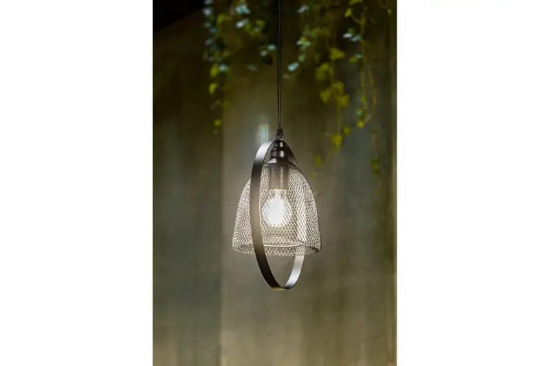 Lampada a sospensione Decor Xalis, paralume in filo nero con bordo in metallo, diametro 18,5 cm 7320.