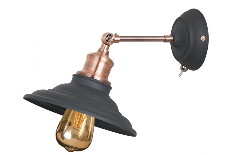 Decor Loret, lampada da parete nera regolabile con interruttore, diametro di 20 cm, codice 7901.