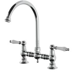 AquaTrimo CountryRubinetto da cucina classico a 2 fori a ponte nostalgico con beccuccio rotondo cromo 21CT7655CM