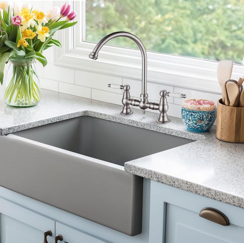 AquaTrimo CountryRubinetto da cucina classico a 2 fori a ponte nostalgico con beccuccio rotondo cromo 21CT7655CM