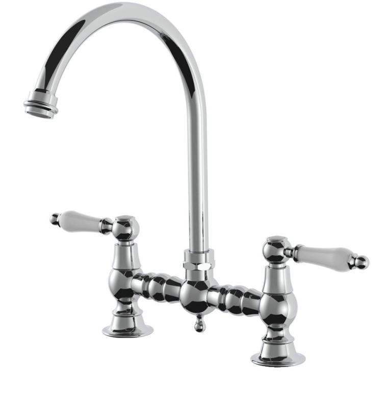 AquaTrimo CountryRubinetto da cucina classico a 2 fori a ponte nostalgico con beccuccio rotondo cromo 21CT7655CM