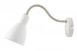 Decor Etore applique da parete bianca con braccio in metallo, diametro di 11 cm, del 1952.