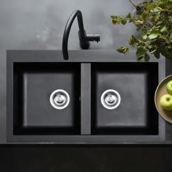 Ausmann Fibre Lavello doppia in plastica nera montaggio sopra piano 86x50cm 1208957669