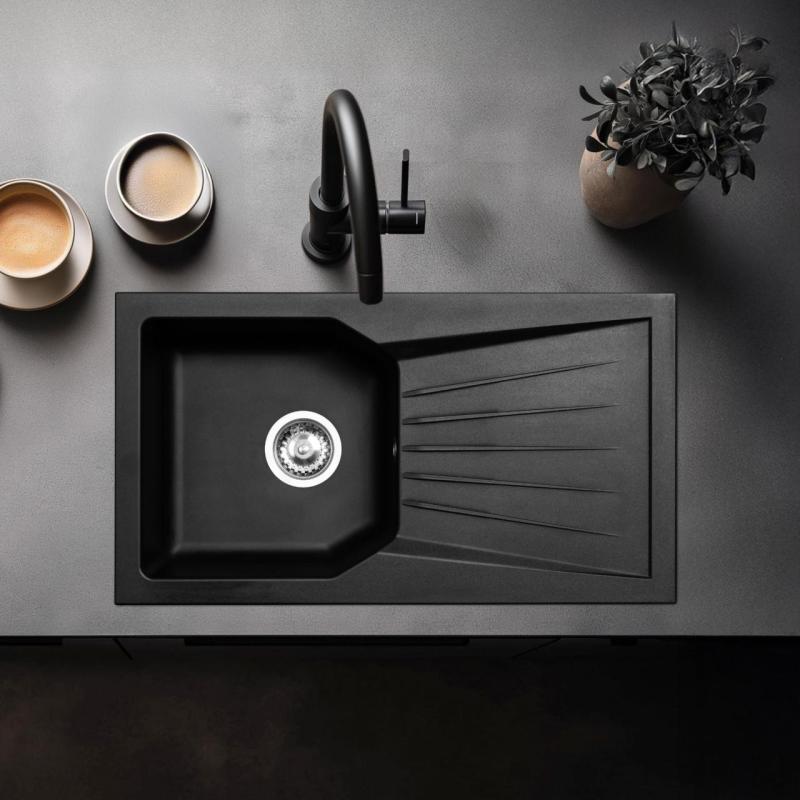 Ausmann Fibre 6 Lavello nero reversibile con scolapiatti montaggio sopra il piano 78x43.5 cm 1208957670